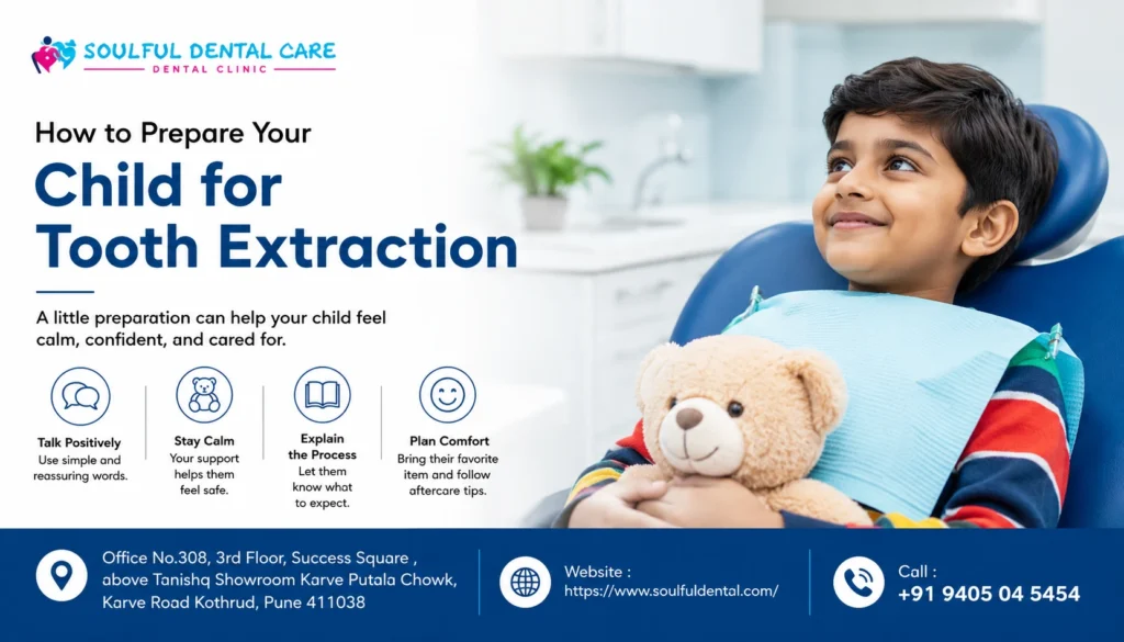Child calmly preparing for tooth extraction at Soulful Dental Care Pune clinic