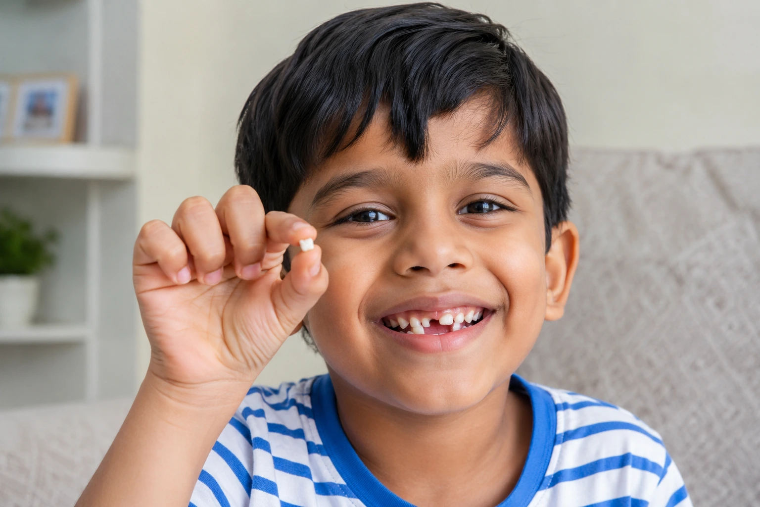 Child with missing baby tooth during dental visit at Soulful Dental Care Pune