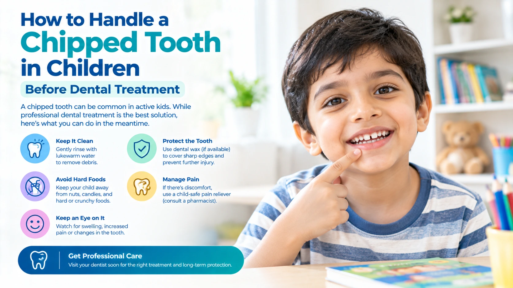 Parent gently checking a child's chipped front tooth before visiting the pediatric dentist